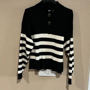 Mango Black and White Striped Turtleneck Sweater